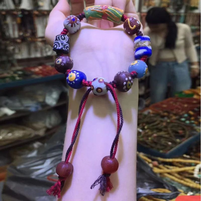 

Непальский винтажный стеклянный нишевой окрашенный глазурь нерегулярный Художественный Цветочный браслет украшение для женщин