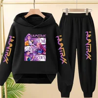 Children's Pretty Girl Anime HUNTR/X Hoodie Boys Sweatshirt Girls Toddler Sports Coat Top+Pants Two-piece Set Stylish Casual Set