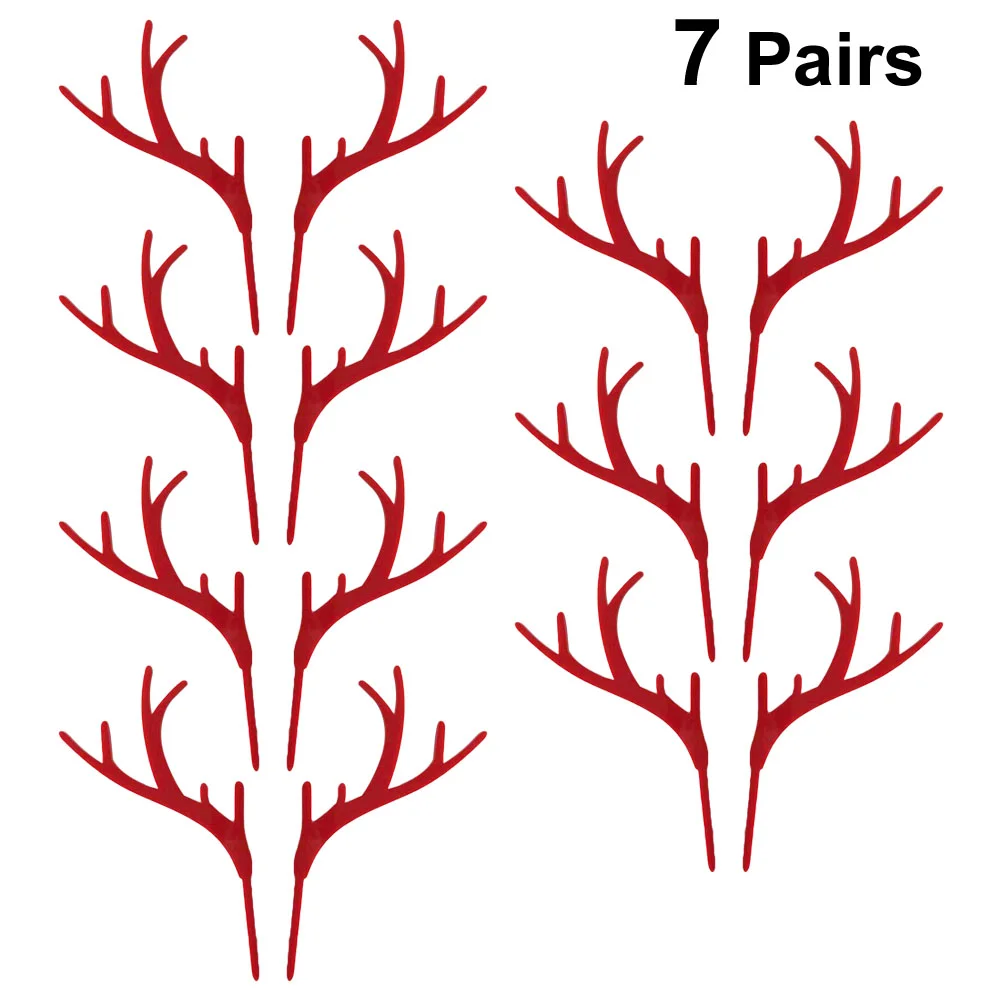 

7 Pairs Christmas Antlers Shape Cake Topper Ornament Paper Cups Decorations Decorative Accessory Baby
