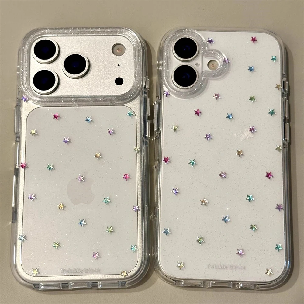 Glitter Shiny Stars Imd Transparent Back Cover for Iphone 17 16 Pro Max 13 14 15 Promax Ins Protector Shockproof Phone Case 1
