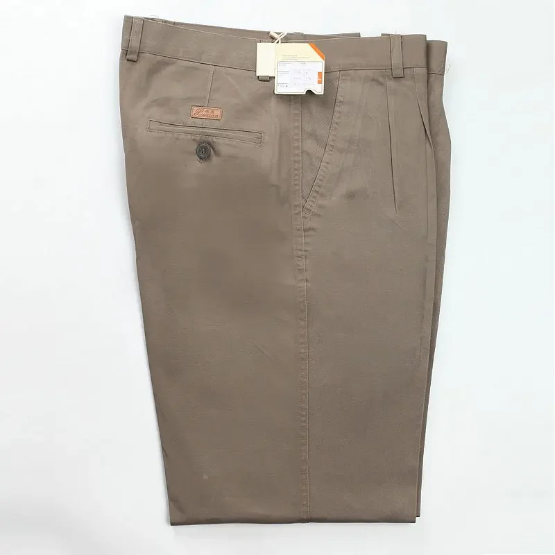 

Men Casual Trousers High Waist Loose Pure Cotton Double Pleat Wrinkle resistant Ironing Large Full Length plus Size 30-46