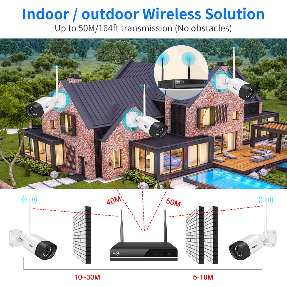 Hiseeu H.265 16CH NVR 5MP Wifi 감시 카메라 시스템 컬러 야간 인간 모션 2 웨이 오디오 WiFi 야외 보안 카메라 세트