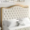 Queen/King Size Platform Bed Frame with 55" Tall Curved Headboard, Modern Velvet Upholstered Bed Frame with Deep Tufted Button 3