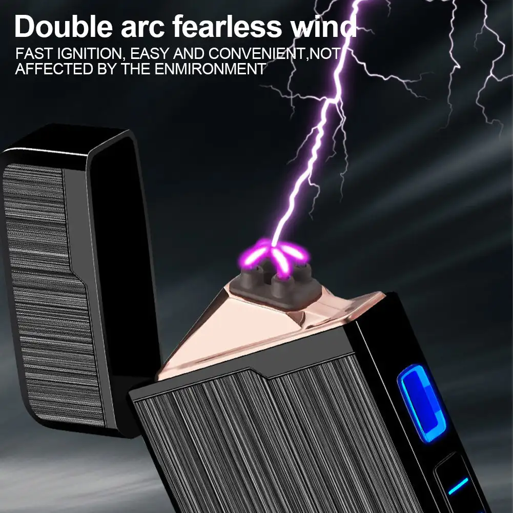 Newest USB Electric Lighter Windproof Lighter Double Arc Flameless USB Power Display Touch Lighters Gift
