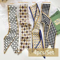 4pcs/set Women Slik Feeling Scarf Hairband Lady Fashion Series Satin Headdress Accessories Ribbon Neck Ties for Bag Handle 6