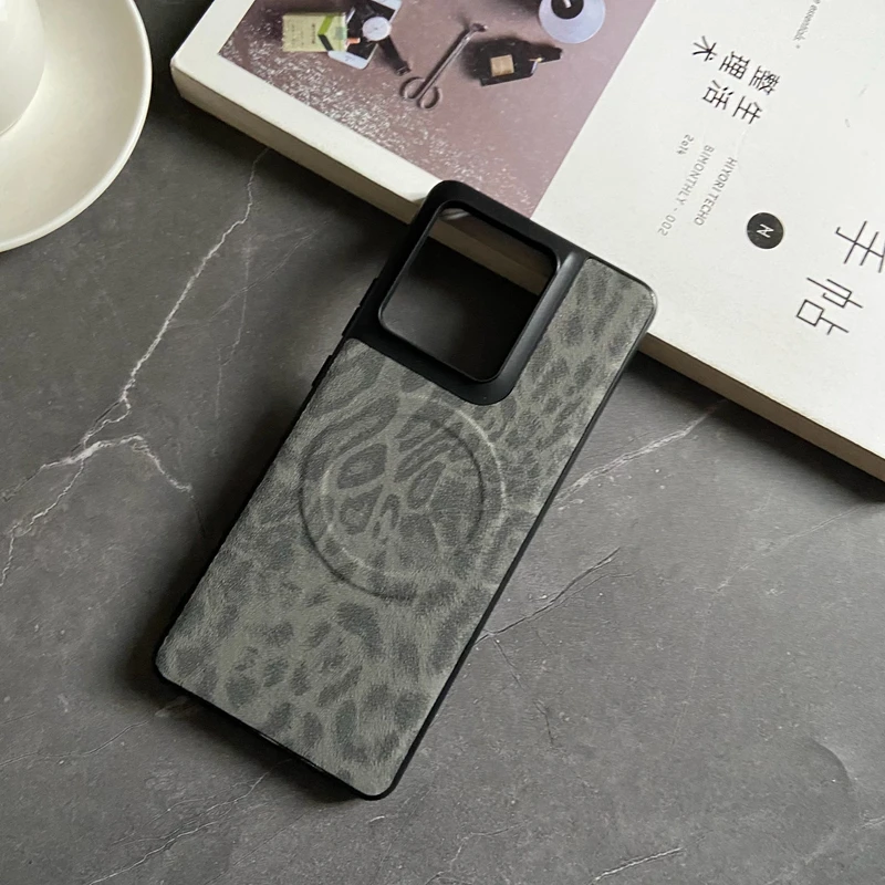 Magnetic Leopard Floral Leather Case with Mag-Safe Shell