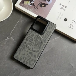 Magnetic Leopard Floral Leather Case with Mag - Safe Shell - Moto Edge 50 (Black)