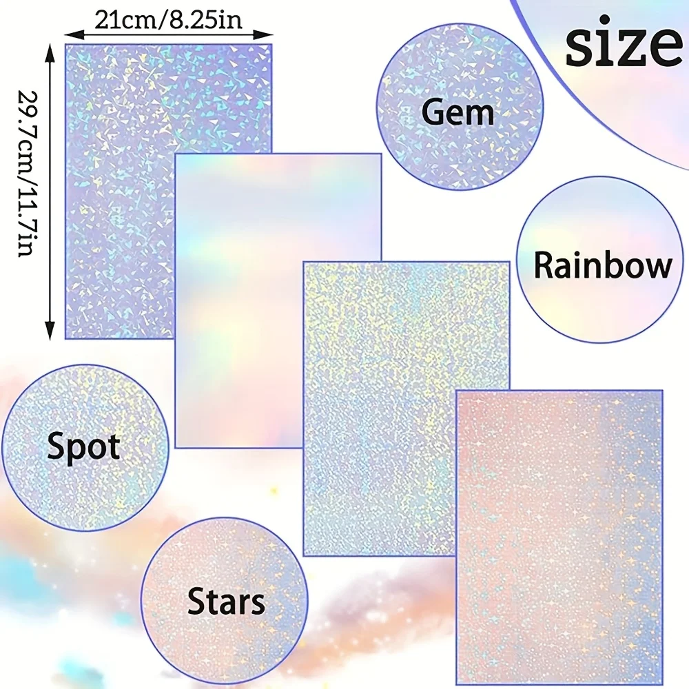 Holographic Cold Laminating Film Self-Adhesive Vinyl Sticker 20 Sheets A4 8.3x11.7 In Waterproof