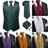 Hi-Tie Men's Silk Vests Fashion Dark Green Floral Jacquard Handkerchief Cufflinks Necktie Sleeveless Wistcoat Sets Wedding Party 1