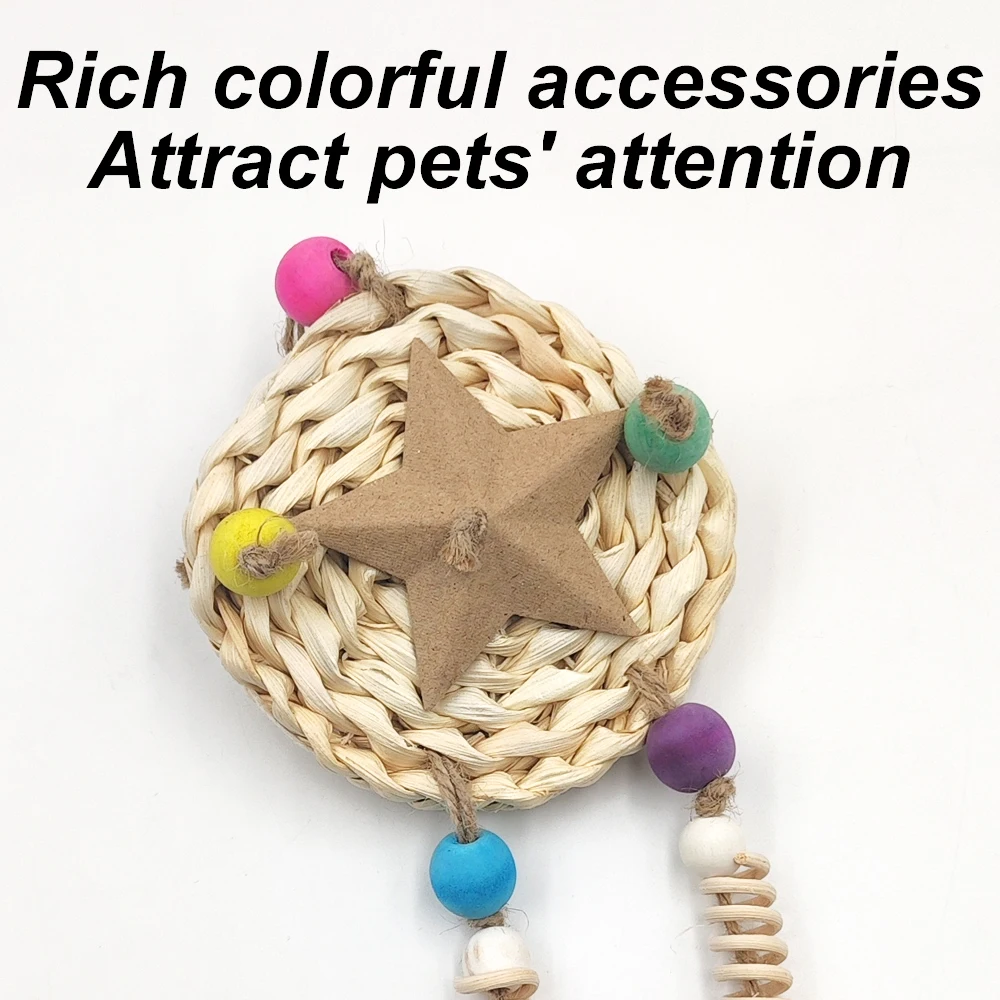 Random Color Rattan Parrot Swing Chew Toy with Wood Ball Interactive Hanging Bite Toys for Pet Birds Parrots Cage Decor Supplies
