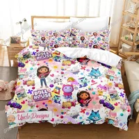 Gabbys Dollhouse Bedding Set Single Twin Full Queen King Size Bed Set Adult Kid Bedroom Duvet cover Sets 3D Anime Bed Sheet Set 1