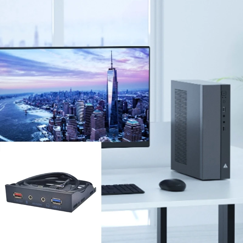플로피 베이 2 포트 USB 허브 3.5mm 이어폰 인터페이스 PC 전면 패널 T5EE