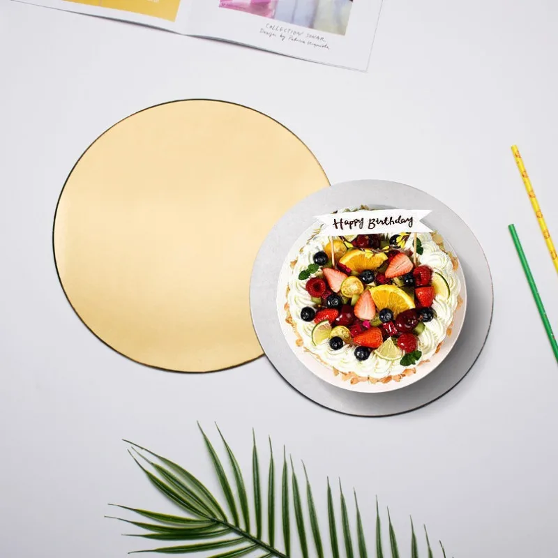 10pcs Silver Gold Cardboard Cake Holders Round Cake Stand Pastry Base Dessert Plate for Tiramisu Moussecake Cheesecake Snack