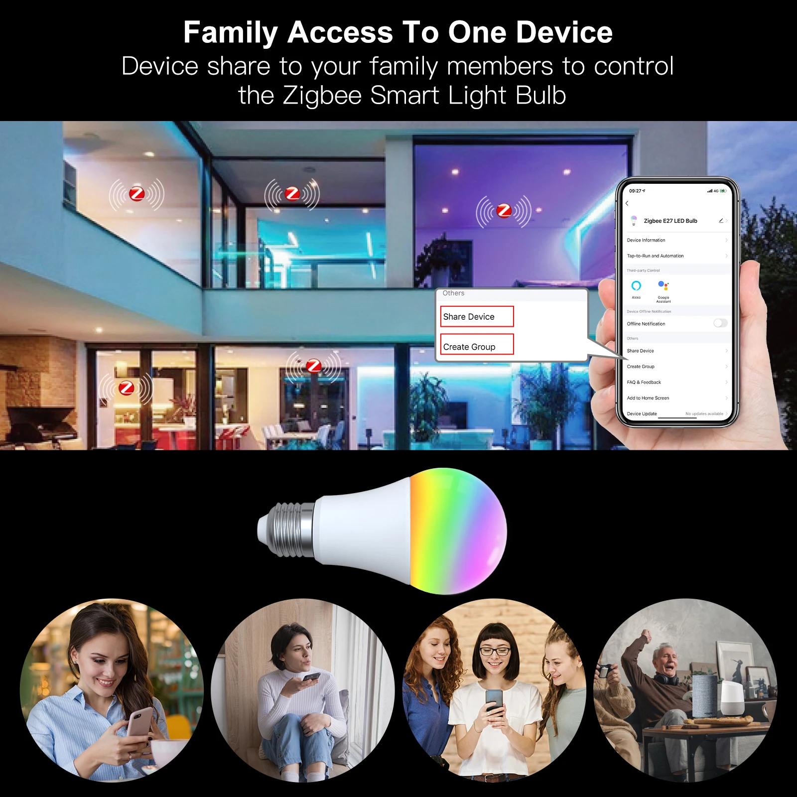 moes zigbee ampoule led lampe rgb intensité compatible avec tuya smart alexa et google voice