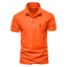  AIOPESON New Man Polo Shirt Mens Casual Deer Embroidery 35% Cotton Polo shirt Men Short Sleeve High Quantity polo men 