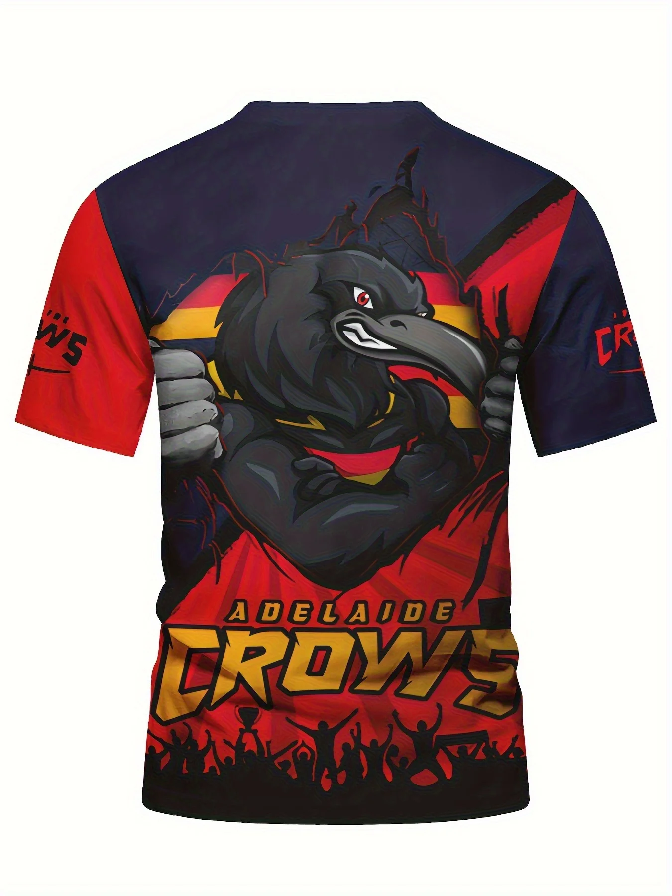 Adelaide Crows Herren-T-Shirt in Übergröße mit 3D-Grafik – Aufdruck mit Krähen und Flammen, atmungsaktives Polyester, normale Passform, kurze Ärmel – Detail 7