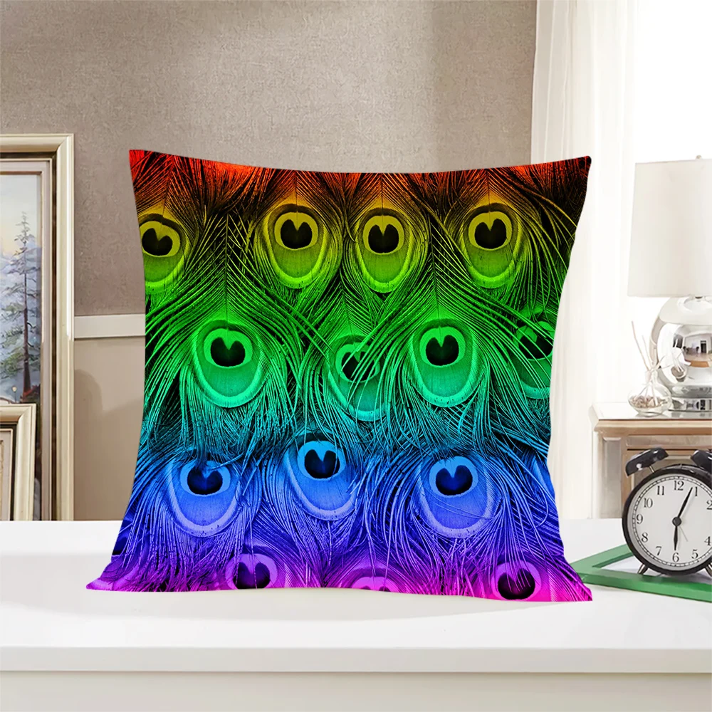 

CLOOCL Fashion Pillowcase Gradient Peacock Feather Pattern 3D Double-sided Printed Pillow Cover Home Car Textiles Cushion Cover