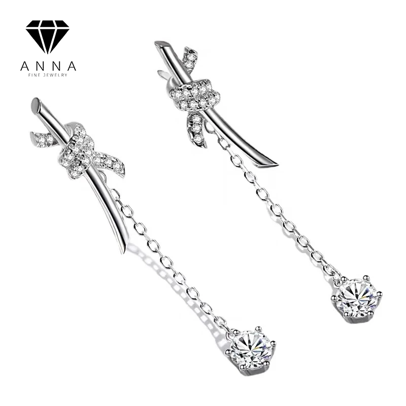 

New Luxury Knot Moissanite Past Test 100% 925 Sterling Silver Drop Earrings for Women Platinum Plated Fine Jewelry Wedding Gift