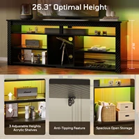 TV Stand for 70 inch TV, Tall Entertainment Center with 2 Led Lights, Gaming TV Console with Storage for PS5, Modern TV Cabinet 5