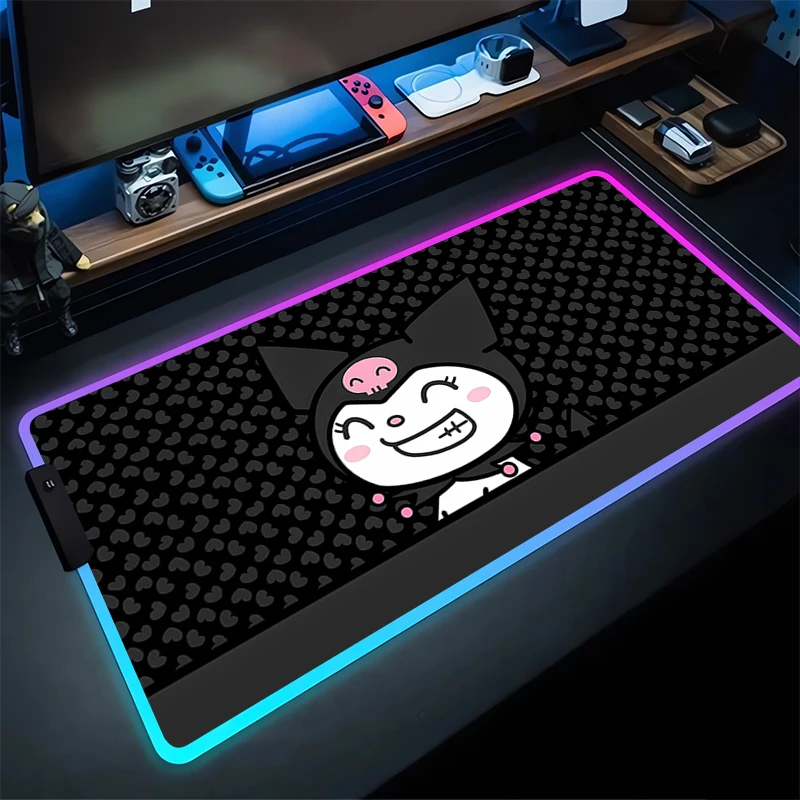 

Коврик для мыши Kulomi с резиновыми краями, нескользящий коврик для мыши с подсветкой, игровые коврики для ноутбука, домашний декор, Sanrio