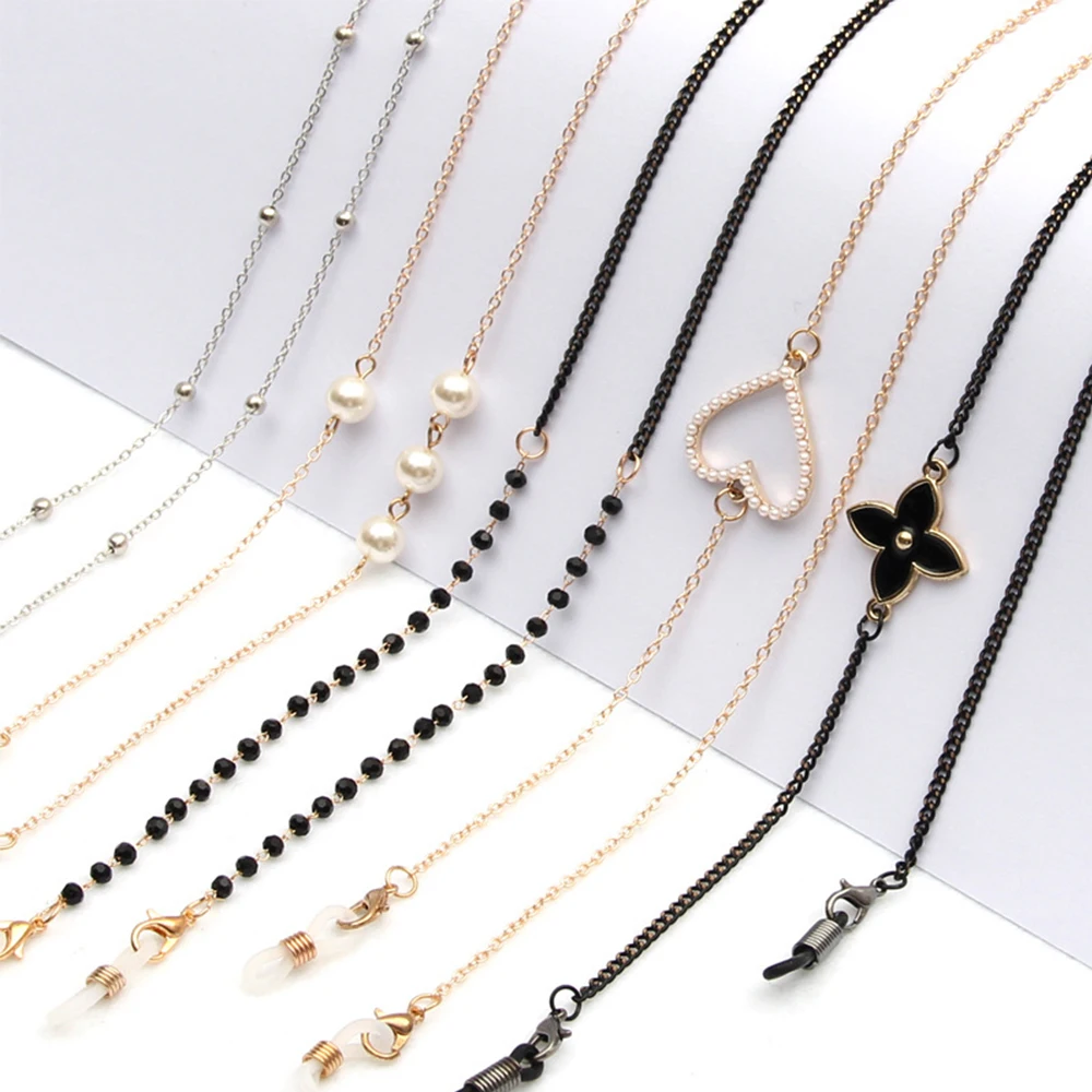 

Face Mask Necklace Sunglasses Cords Unisex Men Fashion Metal Pearl Mask Chains Eyeglasses Chain Mask Cord Holders Mask Lanyards