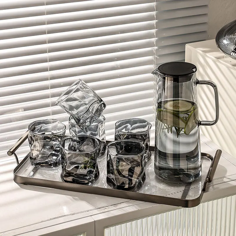 1800ml Gray Glass Water Pitcher and Cup Set Heat Resisttant Cold Hot Kettle Large-capacity Tea Pot Water Bottle Juice Jug