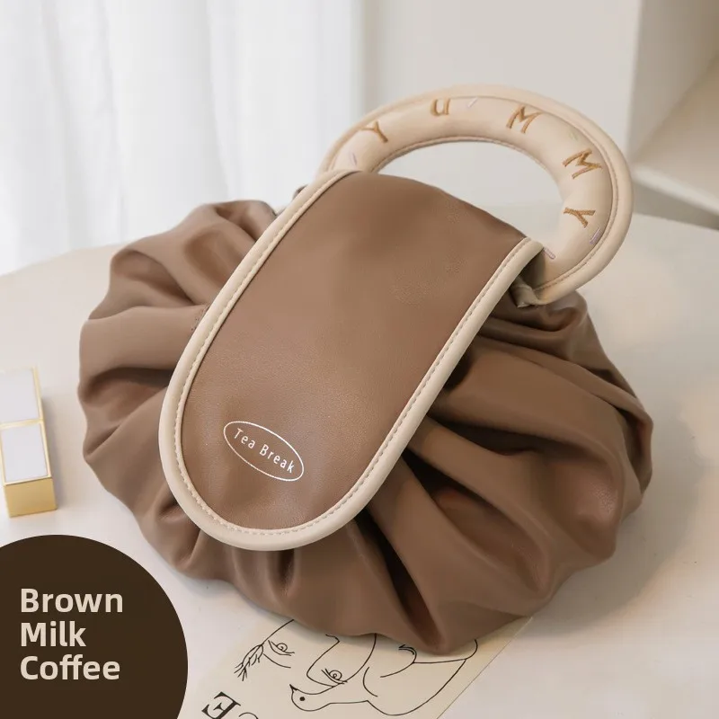 Milk coffee color丨drawstring cosmetic bag⭐Portable and waterproof