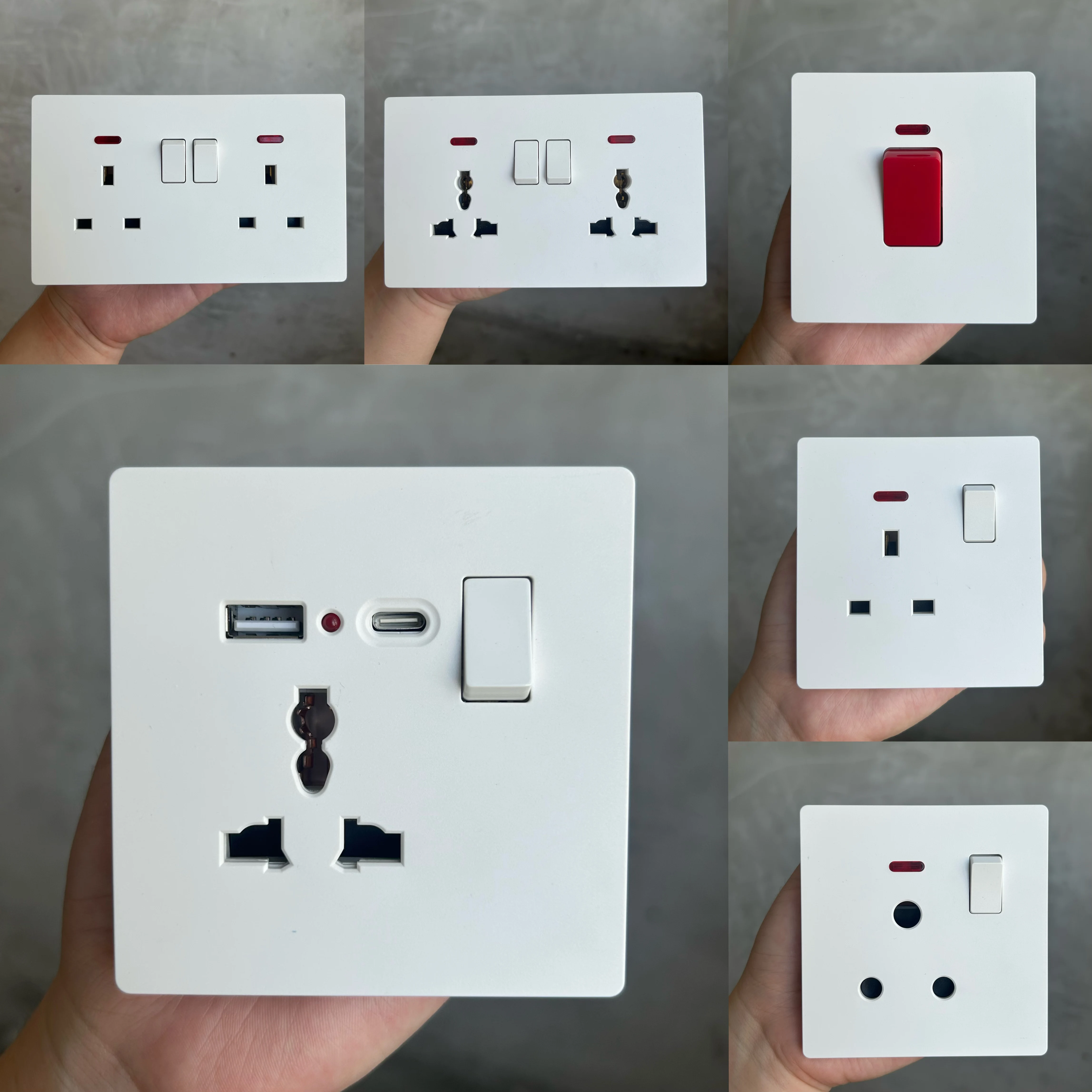 เต้ารับติดผนังอเนกประสงค์พร้อมพอร์ต USB และ Type-C รองรับมาตรฐาน UK AU US TH EU เต้ารับไฟฟ้าแบบฝังผนังพร้อมสวิตช์ 1