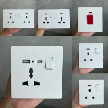 เต้ารับติดผนังอเนกประสงค์พร้อมพอร์ต USB และ Type-C รองรับมาตรฐาน UK AU US TH EU เต้ารับไฟฟ้าแบบฝังผนังพร้อมสวิตช์ 1
