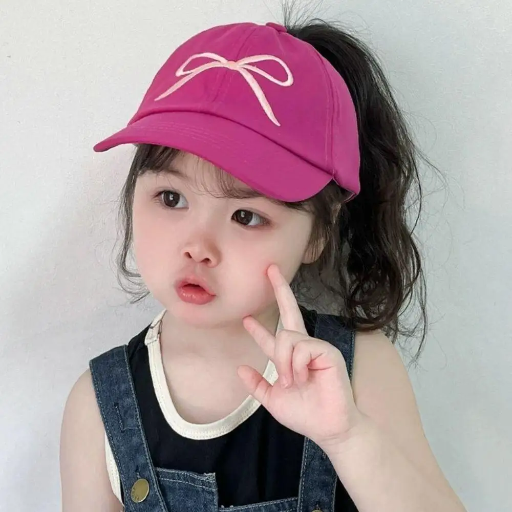 Baseball Baby Sun Hat Bows Children Adjustable Summer High Ponytail Hollow Empty Top Hip Hop Girls