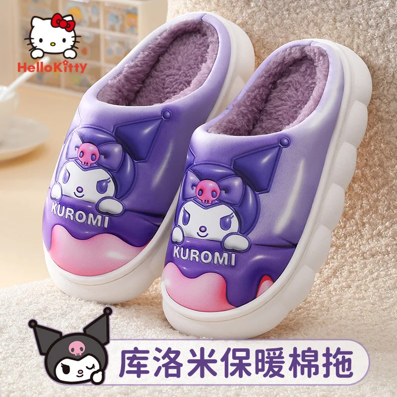 

Sanrio Kuromi Cotton Slippers Soft Bottom Anti-Slips Children Anime Figure Winter Casual Shoes Leisure Kawaii Cartoon New Style