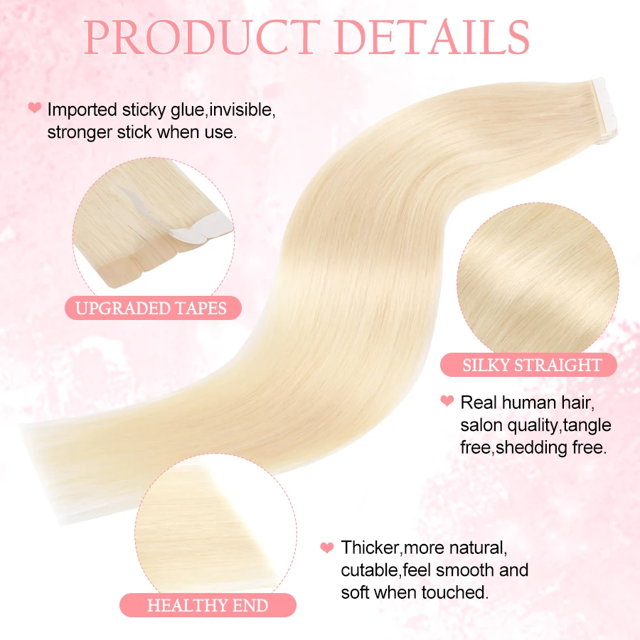 Vlasy Mini Blonde Tape In Extensions Real Human Hair Extensions Seamless Straight Natural Hair