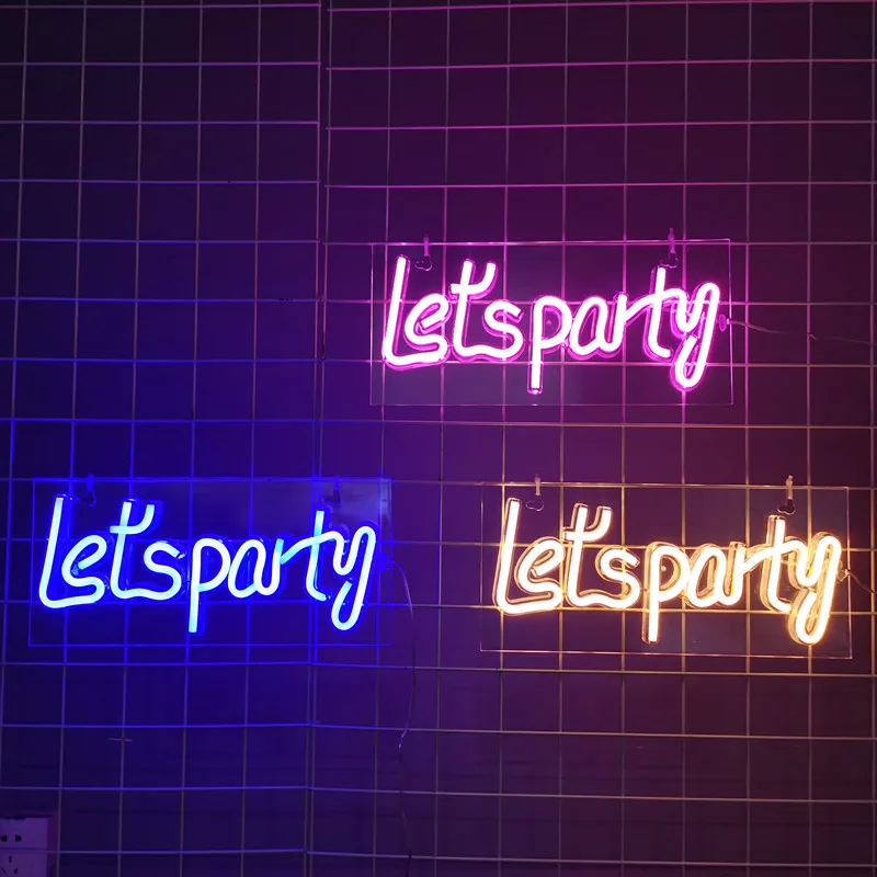 

LED Neon Light Sign Lets Party Light Signs for Single Cocktail Dance Holiday Christmas Party Wall Decor Size Night Light
