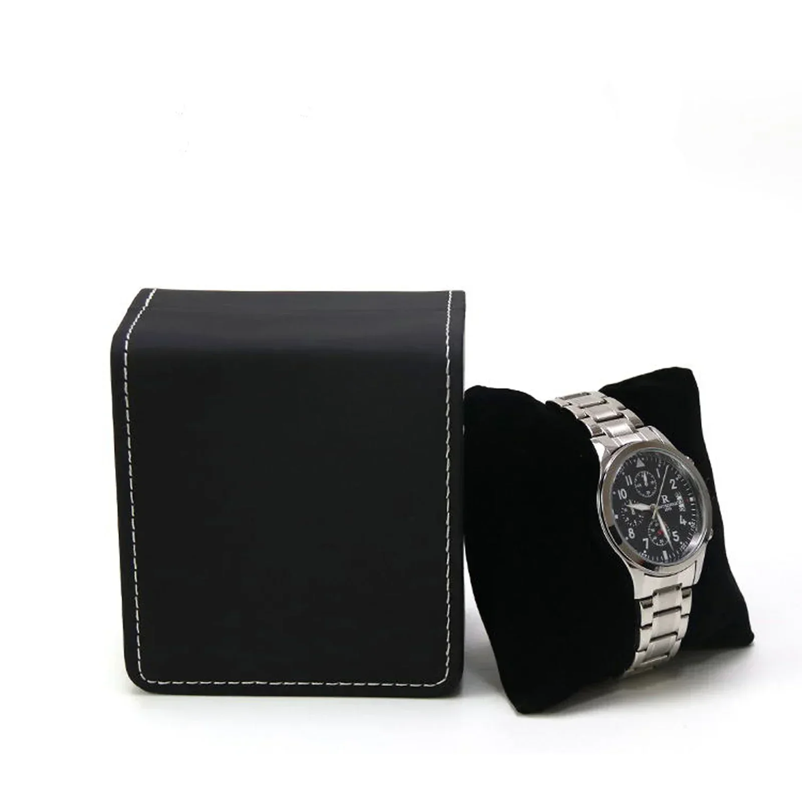 Elegant Black PU Leather Watch Gift Box with Pillow - Sleek Display Case Organizer