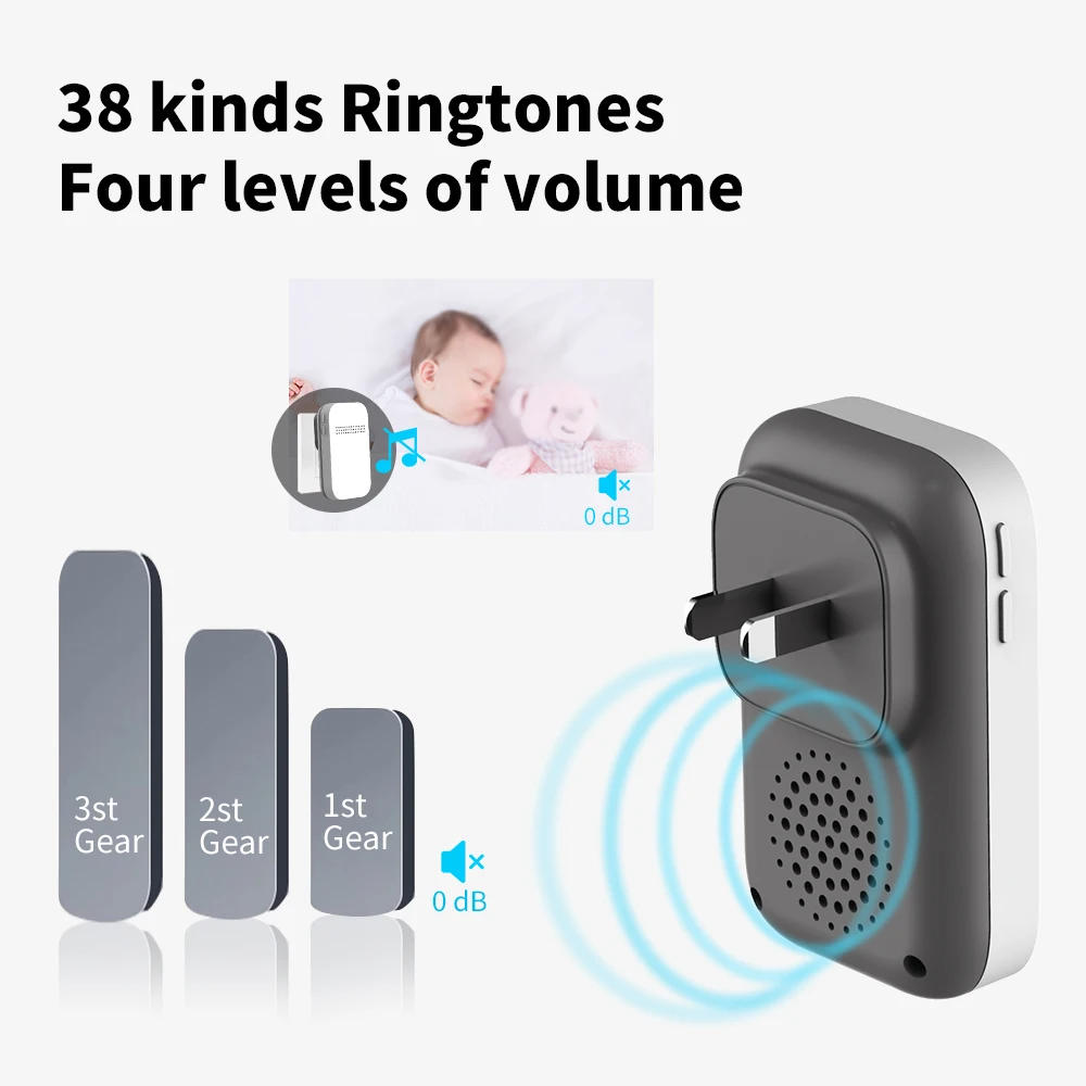 Wireless Doorbell Wireless Outdoor Doorbell Waterproof No Battery Required Self-Powered Door Bell Sets Home Outdoor Kinetic Ring Chime Doorbell