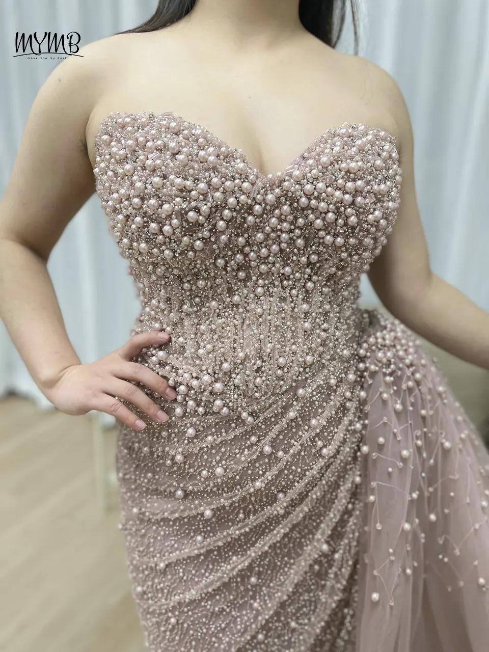 MYMB Arabisch Luxus Off Schulter Meerjungfrau Abendkleid für Frauen Party Wunderschöne Perlen Liebsten Formale Kleider Angepasst MB40268 – Detail 9