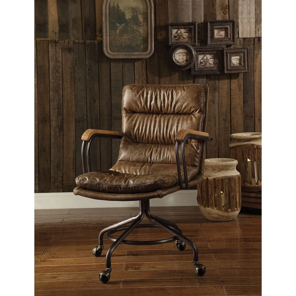 [Flash Sale]Harith Executive Office Chair in Vintage Whiskey Top Grain Leather Swivel Seat (No Lift)[US-W]