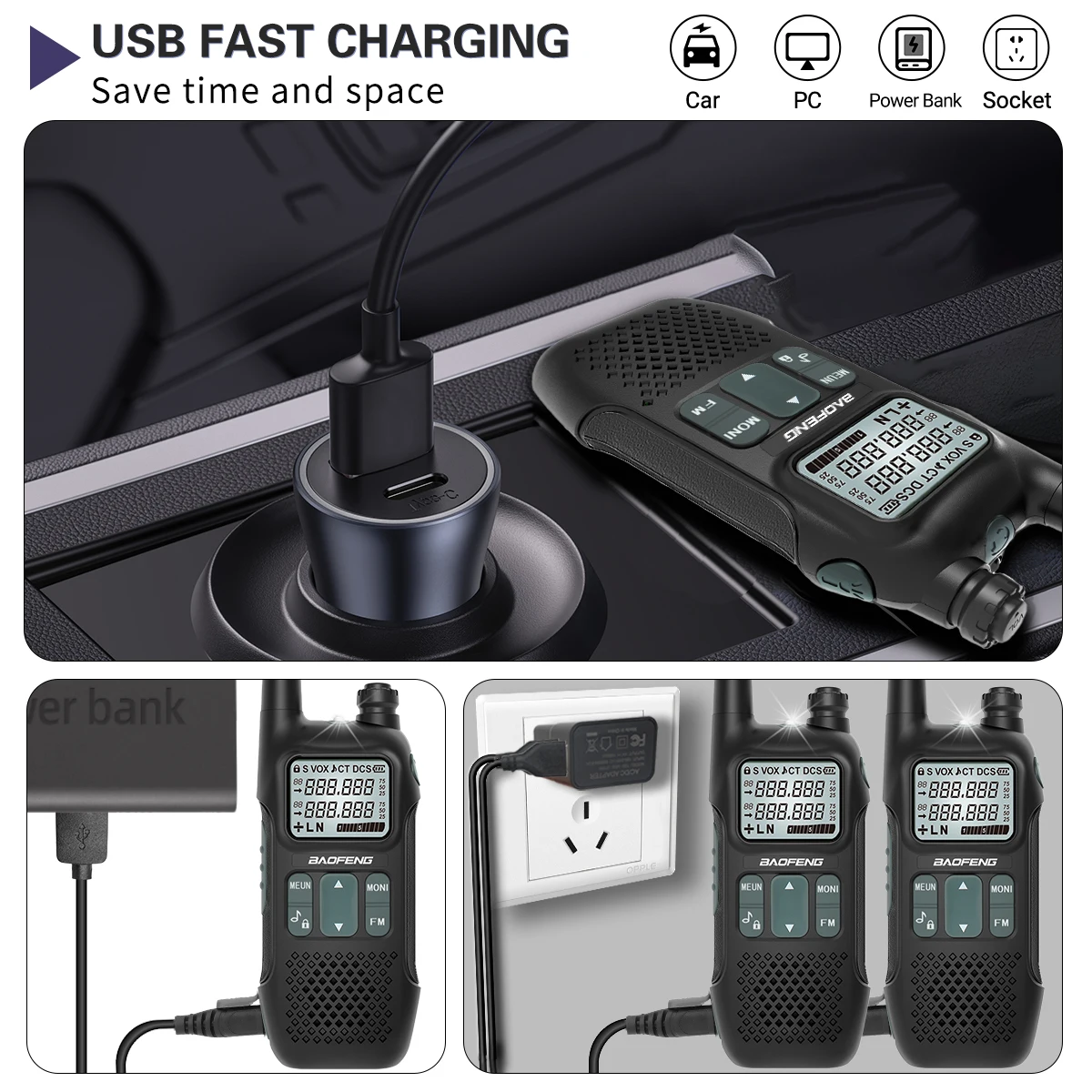 Baofeng GM-T8 Walkie Talkie GMRS Radio NOAA Type-C LED - Image 5