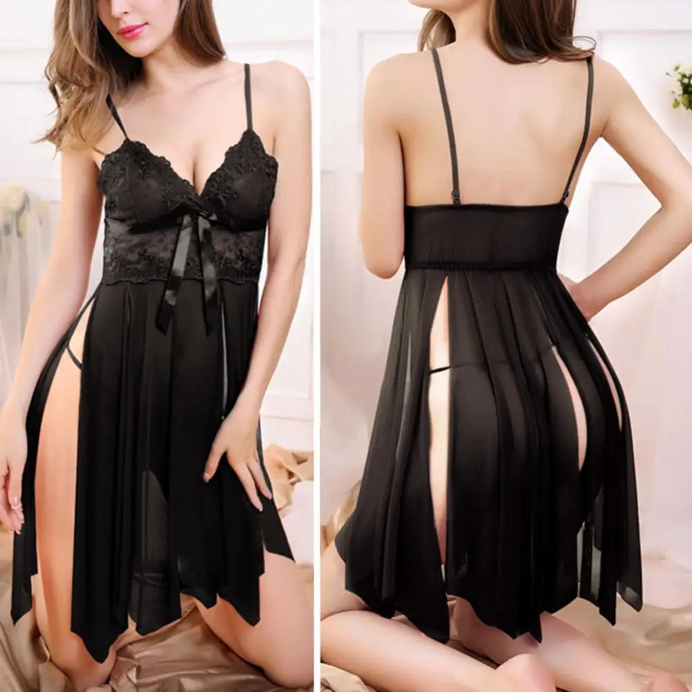 Female Lace Mesh Nightdress Pajamas Set