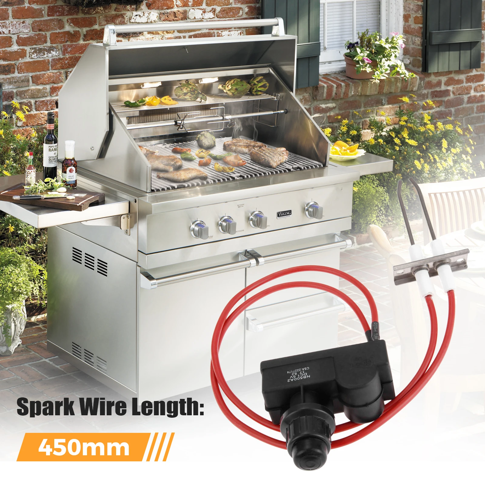 Double Ignition Kit Electronic Igniter Propane Gas Grill Igniters with Double Ignition Electrode 450 mm High Spark Plug Wire