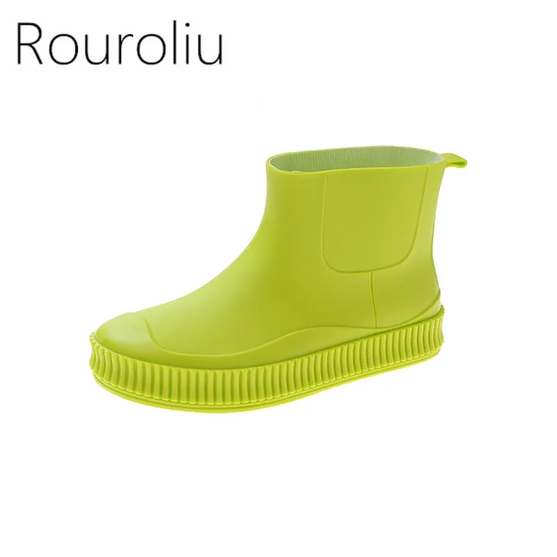 

Women's Low Top Rain Boots Non-slip Waterproof PVC Shoes Ankle Work Water Boots Fashion Solid Color Platform Overshoes
