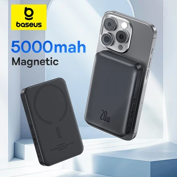 Baseus Mini Magnetic Power Bank Fast Charging 5000mAh Wireless Charger 20W Wired Fast Charging For iPhone 16 15 Pro Max Samsung