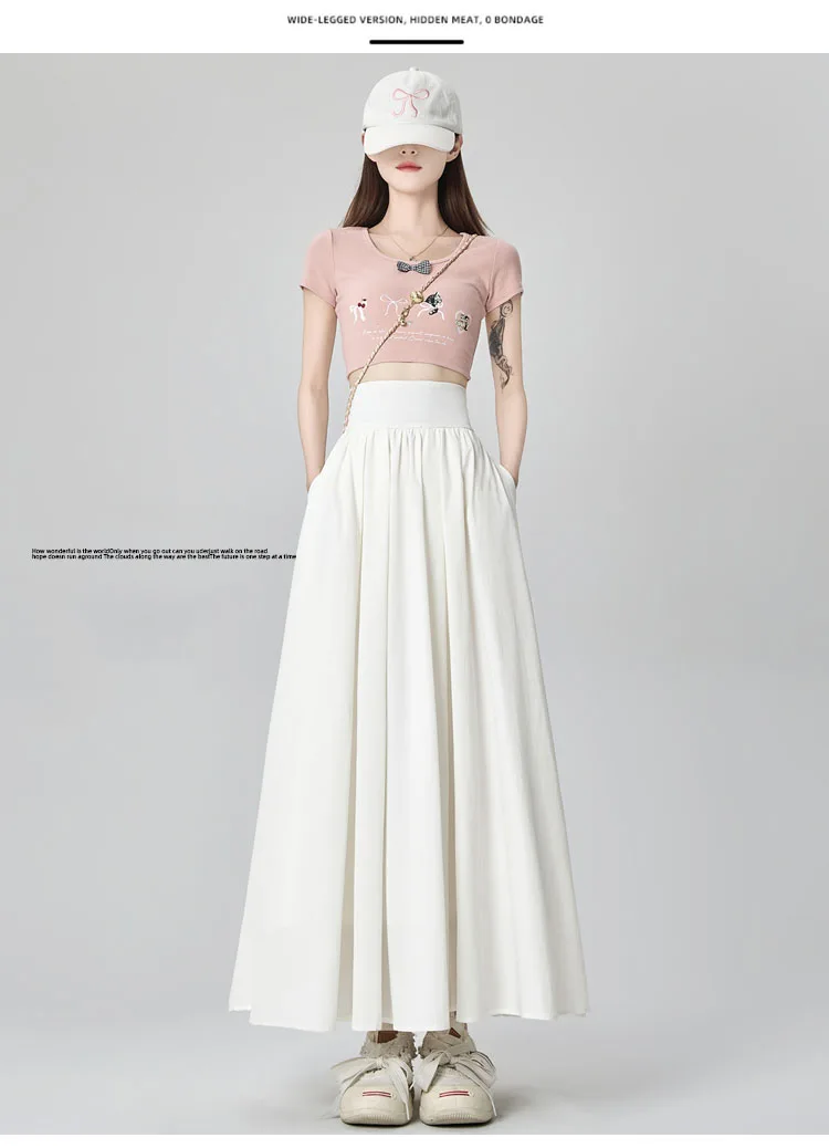 Solid Color Suit Skirt High Waist Medium Length Pleated Skirt Fashionable Versatile A-line Umbrella Skirt Spring Summer New