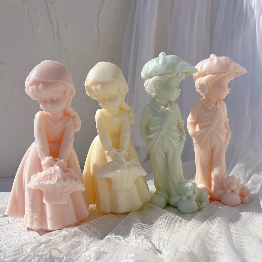 

Girl and Boy Candle Mold Nordic Flower Lady Sculpture Wax Mould Female Figure Art Modern Home Desk Decor Statue Silicone Mold