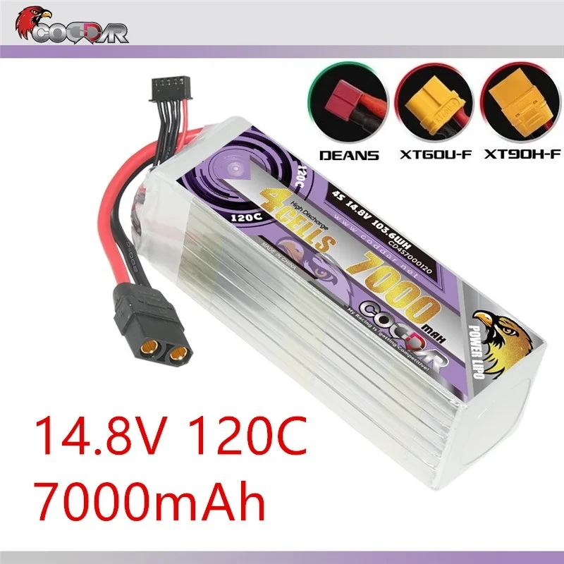 

CODDAR 120C 14.8V 4S 7000mAh Lipo Battery Racing For FPV RC Quadcopter Aircraft With T/XT60/TRX/XT90/EC5 4S Rechargeable Battery