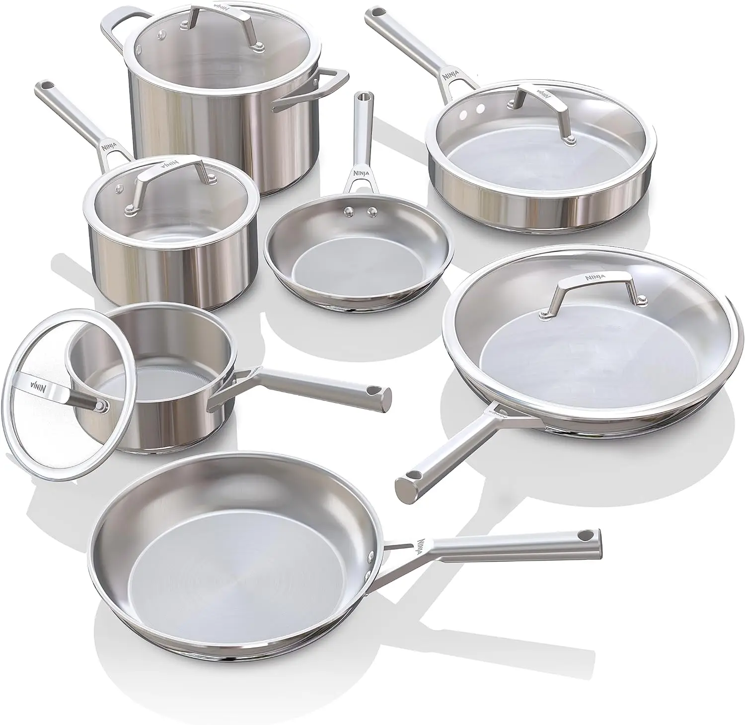 

Ninja EverClad Stainless Steel Cookware 12 Piece Pots & Pans Set,All Stovetops & Induction,Oven Safe to 600°F, PFAS Free,Tri-Ply