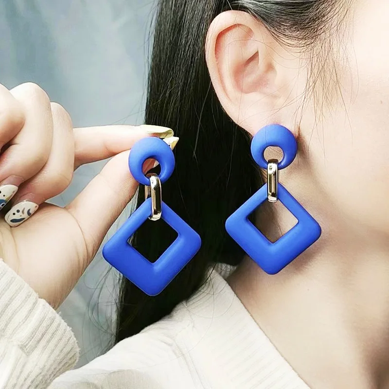 

New Macaron 12 color diamond hollow earrings acrylic earrings minimalist and fashionable clasp earrings earrings for women