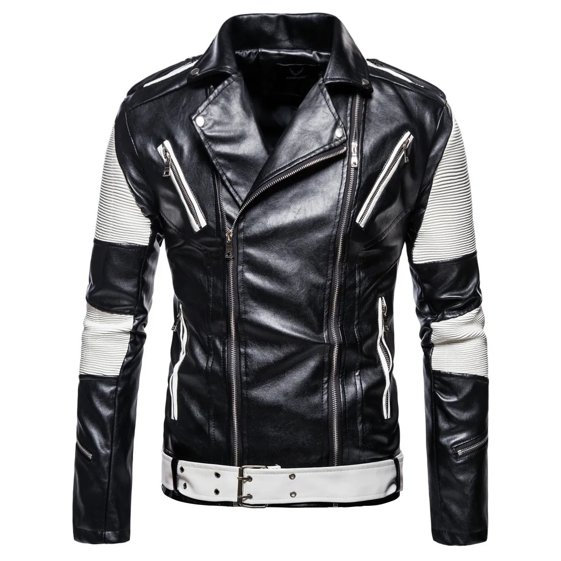 

Autumn And Winter New Large Men's Polo Collar Colored Motorcycle Leather Coat High Quality Pu Leather Jacket Rock Coat