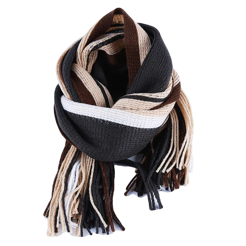 Men's Scarf Winter Classic Cashmere Warm Soft Fringe Striped Scarf Tassel Shawl Wrap - Image 3