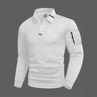 Polo homme manches longues, disponible en 5 couleurs, adapté au printemps et à l'automne. Col blanc, design de boutons, détail de fermeture éclair 1